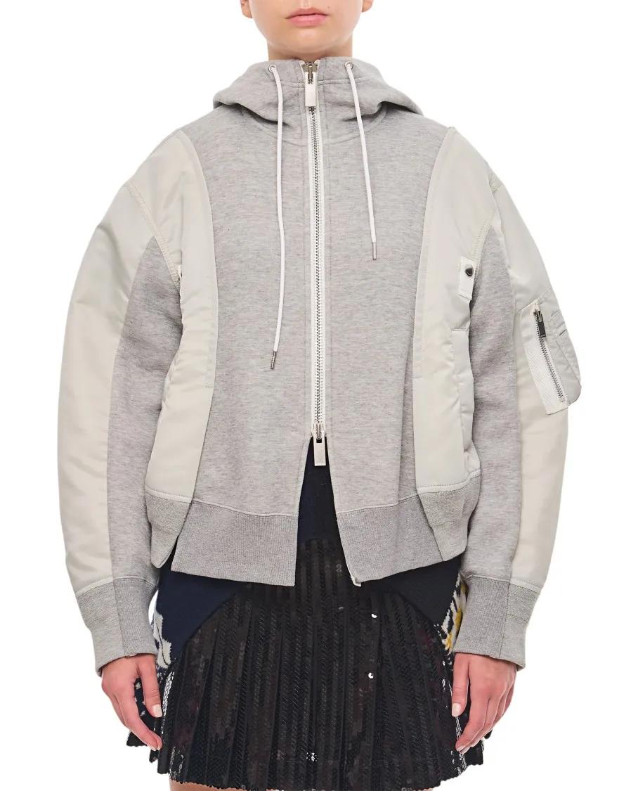 Sacai - Nylon Twill X Sponge Sweat Hoodie - Größe 3 - grau