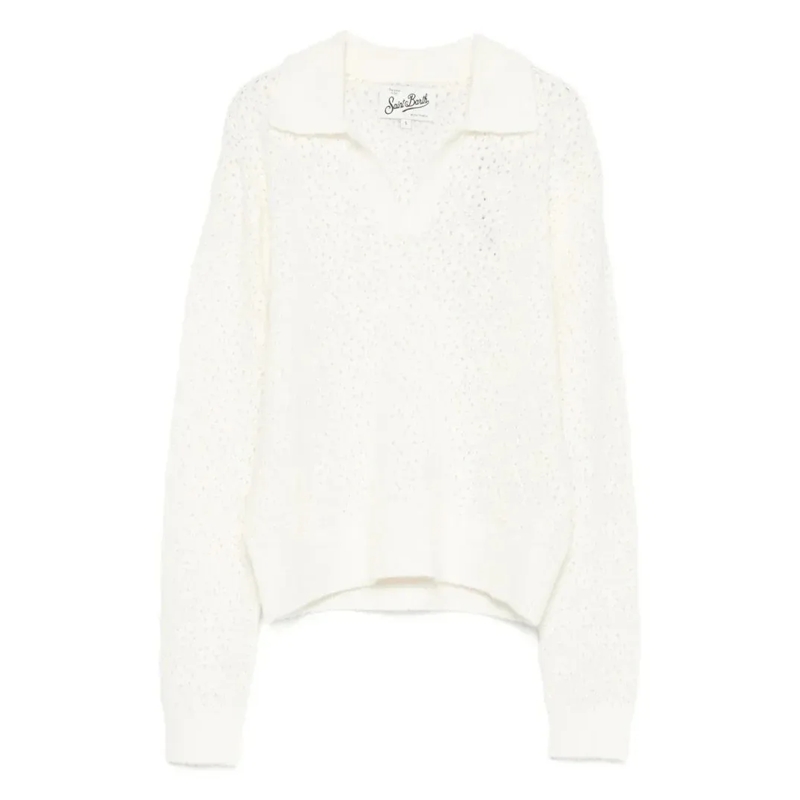 Mc2 Saint Barth Overhemd Pointelle Mesh Polo With Delicate Detailing White