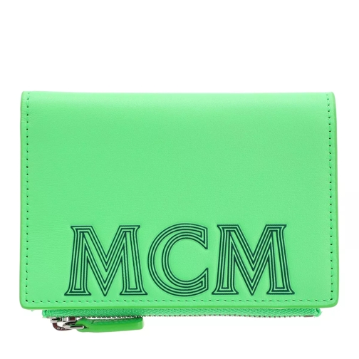 MCM Chain Lth Slim Wallet W Snap Mini Summer Green Tvåveckad plånbok