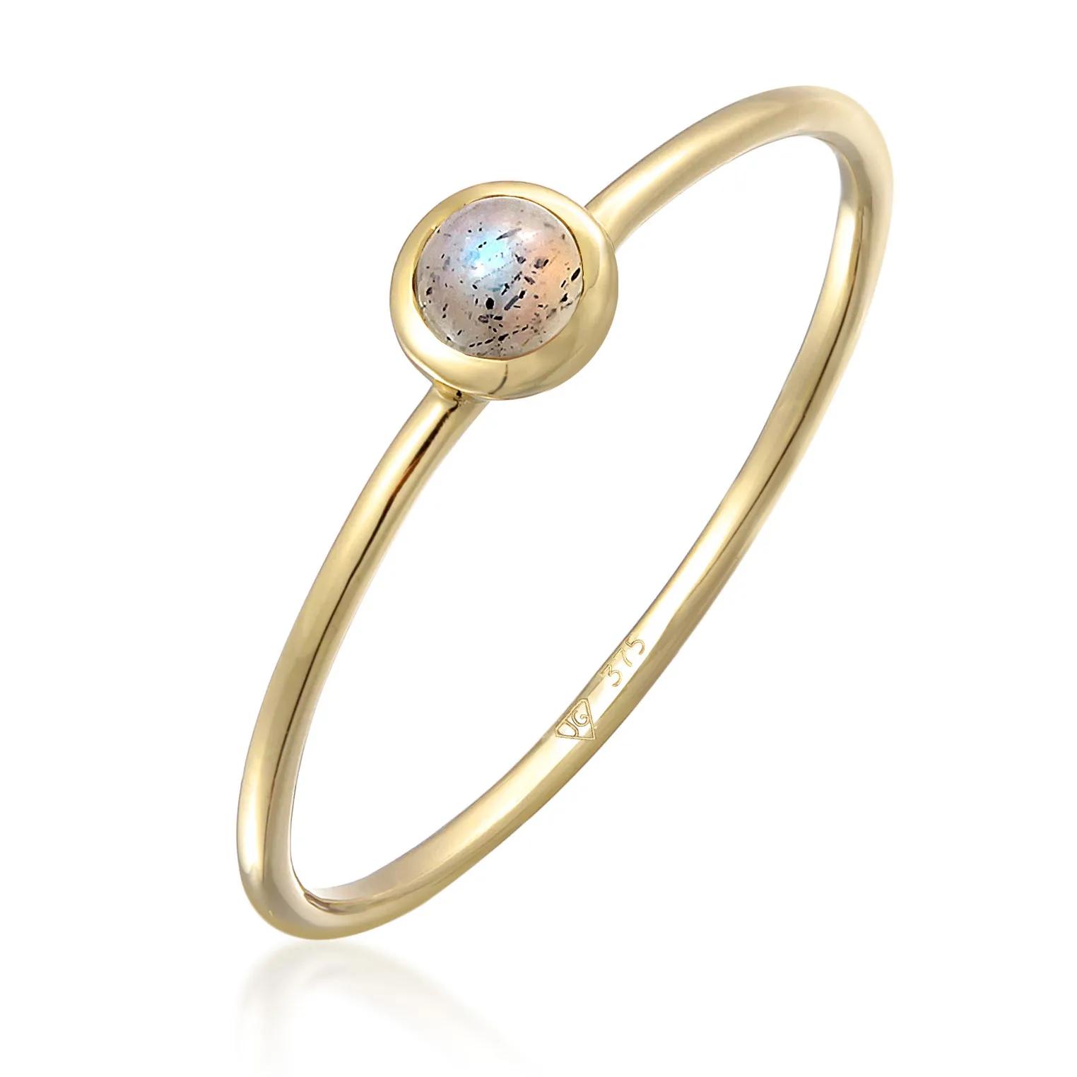 Elli Ringe - Ring Solitär Labradorit Edelstein 375 Gelbgold - Gr. 52 MM - in Gold - für Damen