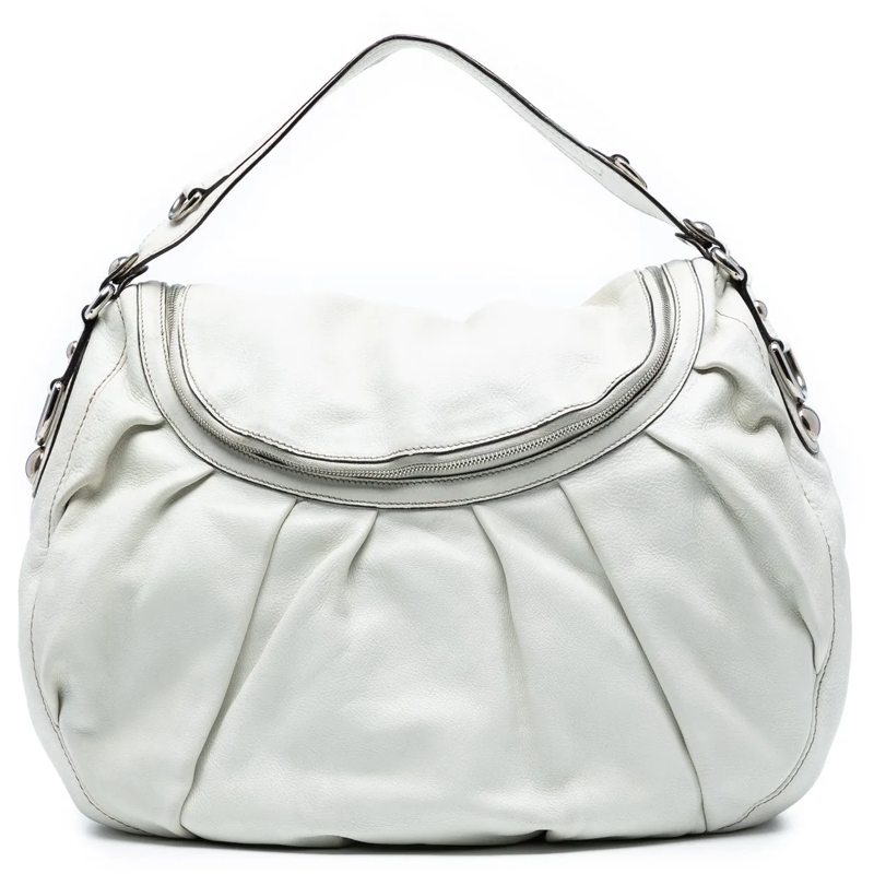 Gucci Schultertasche Medium Pebbled Calfskin Icon Bit Satchel weiß