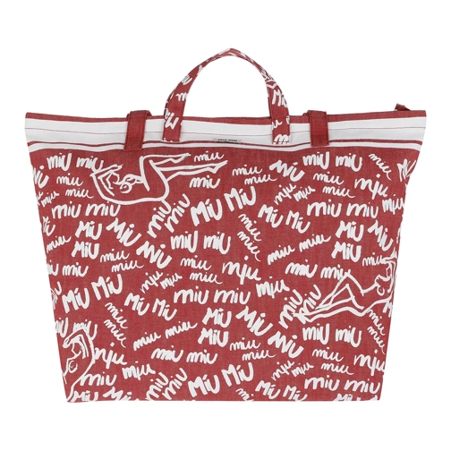 Miu Miu Scribble Print Canvas Tote Rosso/Bianco Shopping Bag