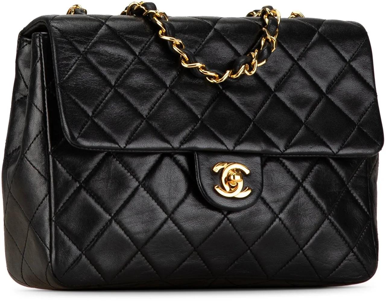 Chanel Hobo bags 1989-1991 Mini Square Classic Lambskin Single Flap in zwart