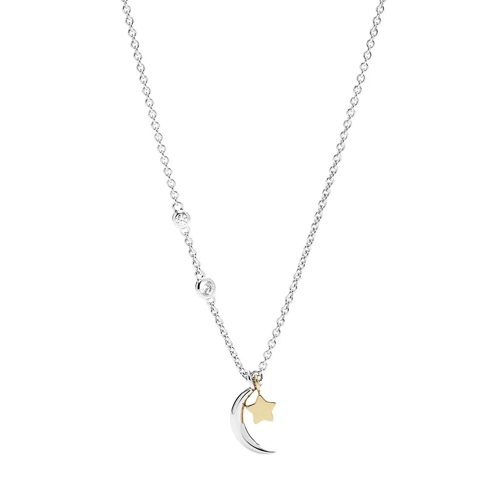 Fossil Elliott Star And Crescent Moon Necklace Sterling Silver Bicolor Korte Halsketting