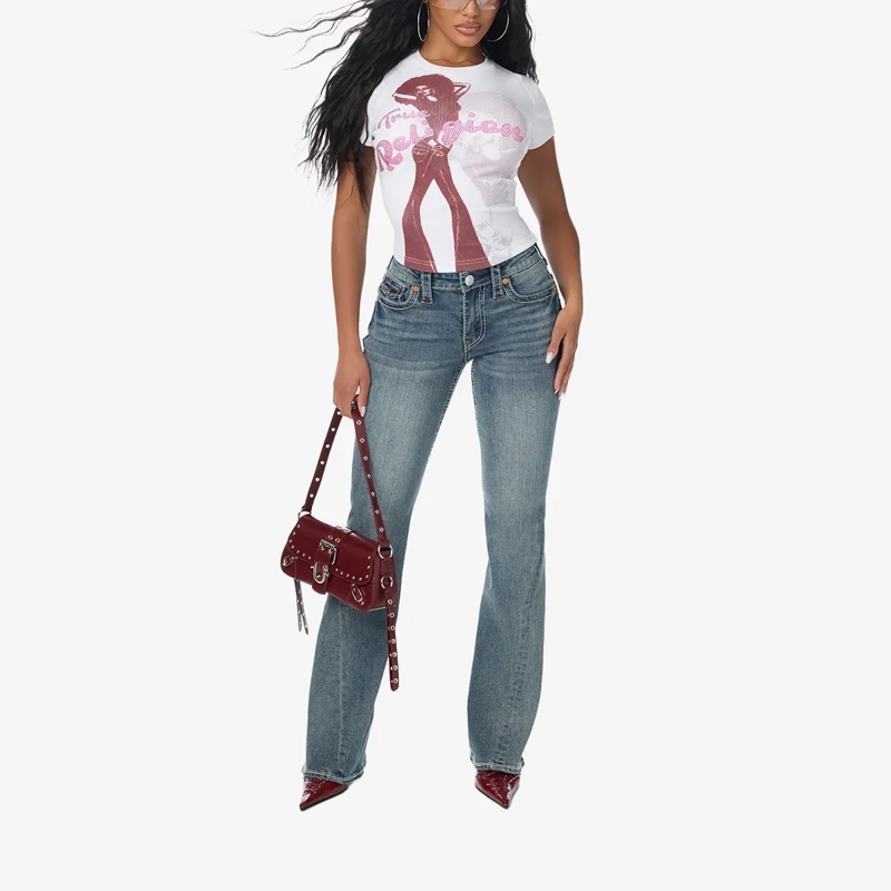 True Religion T-Shirt - Baby Tee- Markanter Grafikprint auf Front- Ret weiss(Image 2)