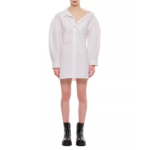 Jacquemus Asymmetric Shoulder Long Sleeve Shirt Dress White 