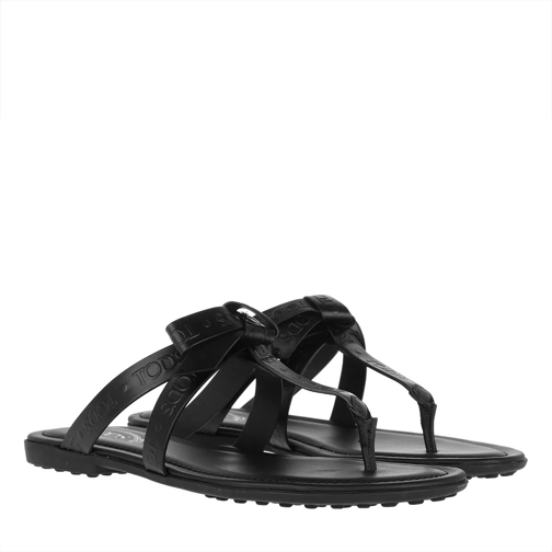 Tod's Embossed Logo Flat Sandals Black Flip-flops