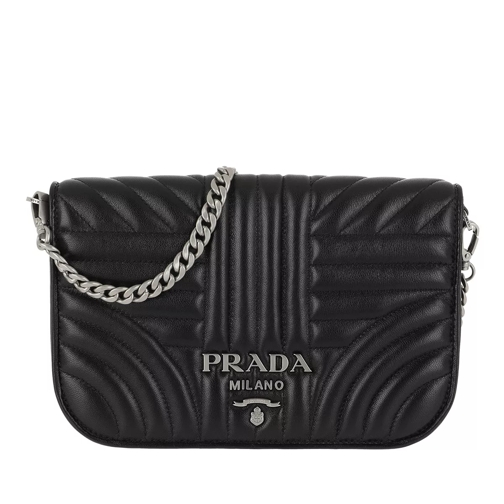 Prada Quilted Diagramme Nappa Leather Bag Black Silver Crossbody Bag