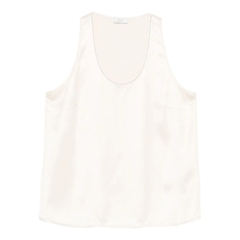 Peserico Blouse Scoop Neck Beige Sleeveless Top With Silky Texture Neutrals