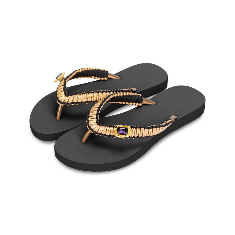 UZURII Flip Flops Zehentrenner Gold Macrame Switch schwarz(Image 2)