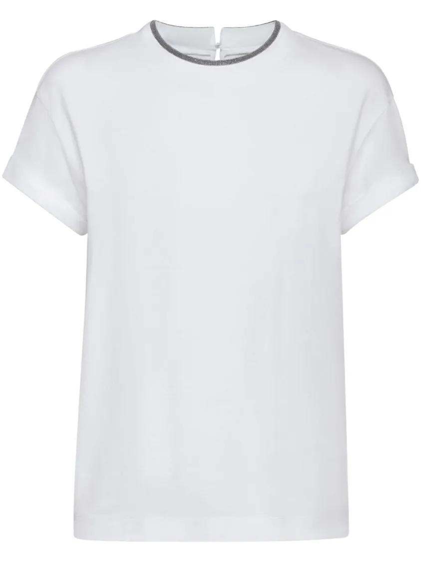 Brunello Cucinelli - T-Shirt With Contrasting Hem - Größe L - weiß