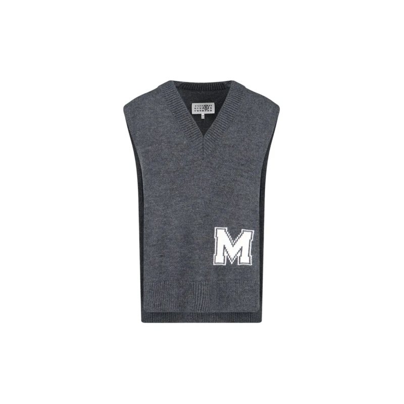 MM6 Maison Margiela Trui V-Neck Knit Sweater In Grey Virgin Wool Blend Grey