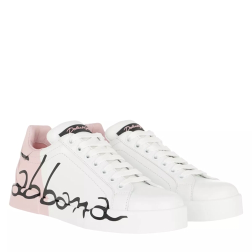 Dolce&Gabbana Portofino Sneakers Graffiti Print Leather  White/Rosa sneaker basse