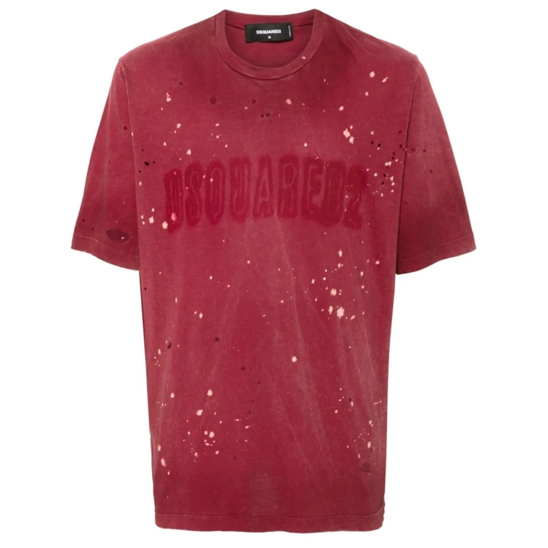 Dsquared2 T-shirt Distressed Dark Red Cotton Jersey T-Shirt Burgundy