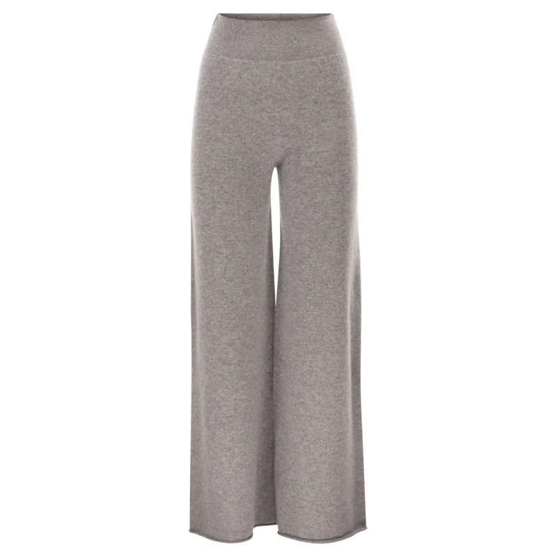 Vanise  Cashmere Wide-Leg Trousers With Ribbed Waistband Grey