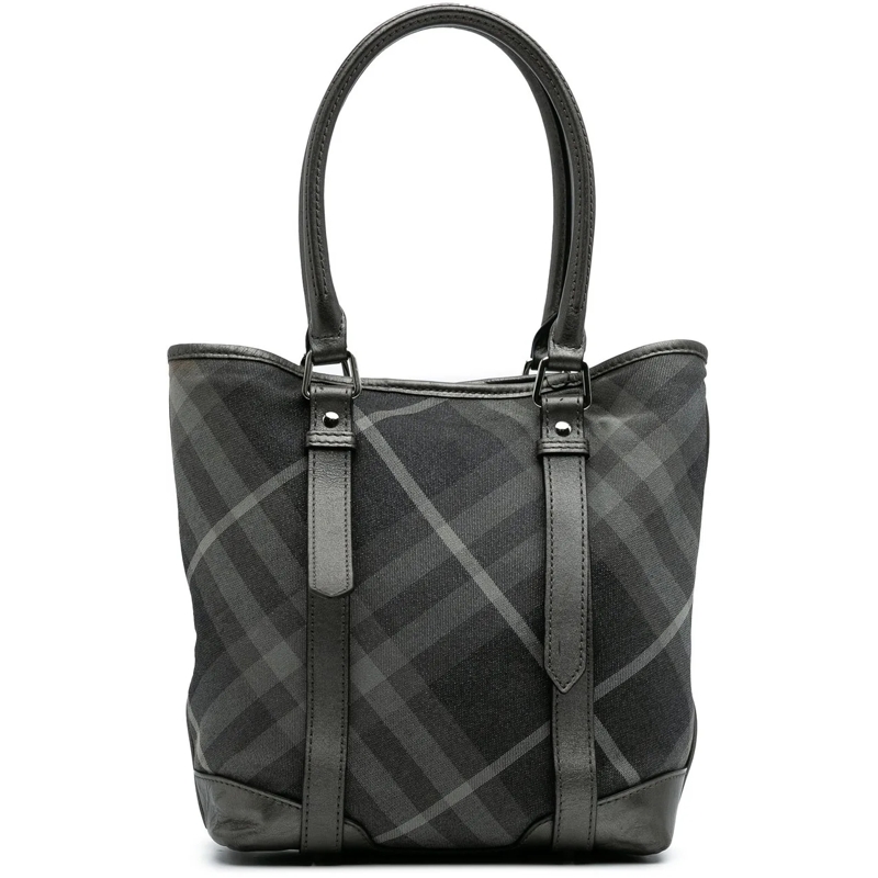 Burberry Shopper Shimmer Check Canvas Tote grau