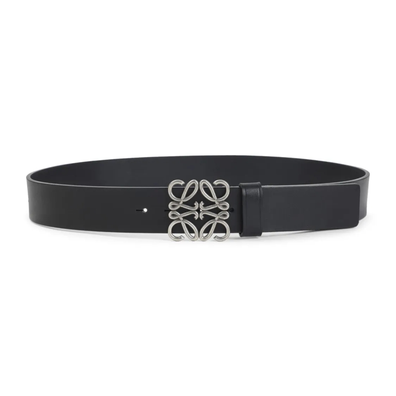 Loewe Riem Chunky Vintage Palladium Buckle Belt In Black Calf Black