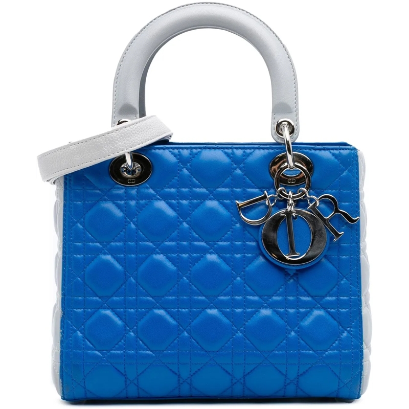 Christian Dior Schultertasche Medium Bicolor Lambskin Cannage Lady Dior blau
