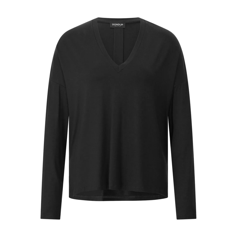 Dondup  Langarmshirt mit V-Ausschnitt Schwarz