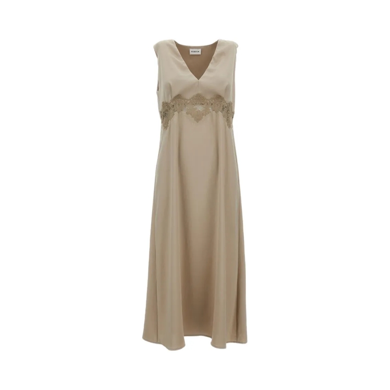 P.A.R.O.S.H. Robe midi Sleeveless Midi Dress With V-Neckline And Lace Ins Neutrals
