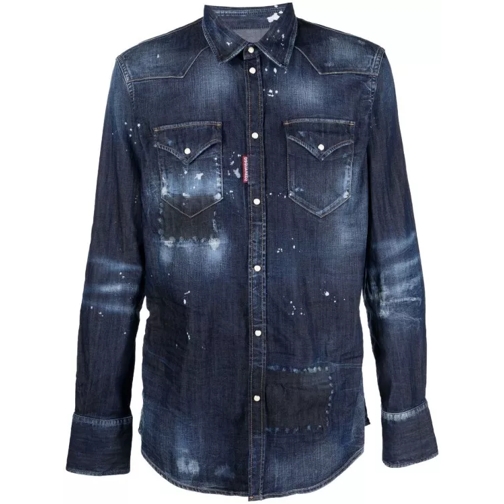 Dsquared2 Denim Shirt With Paint Splatter Effect Blue Jeans