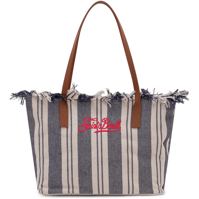 Mc2 Saint Barth Shopper Borsa Tote City a Righe con Logo Ricamato dunkelblau