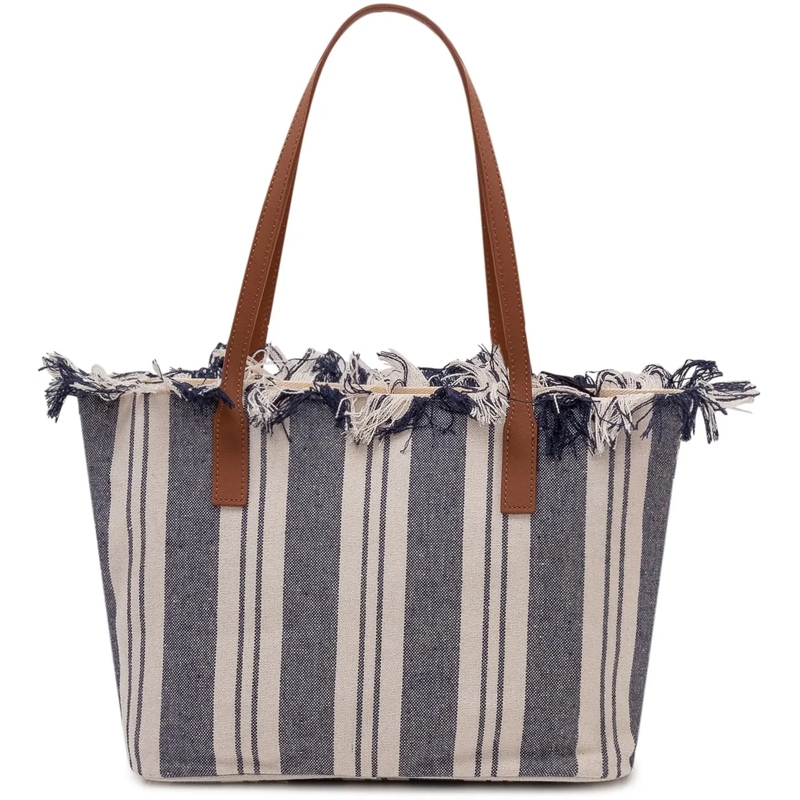 Mc2 Saint Barth Shopper Borsa Tote City a Righe con Logo Ricamato dunkelblau(Image 3)