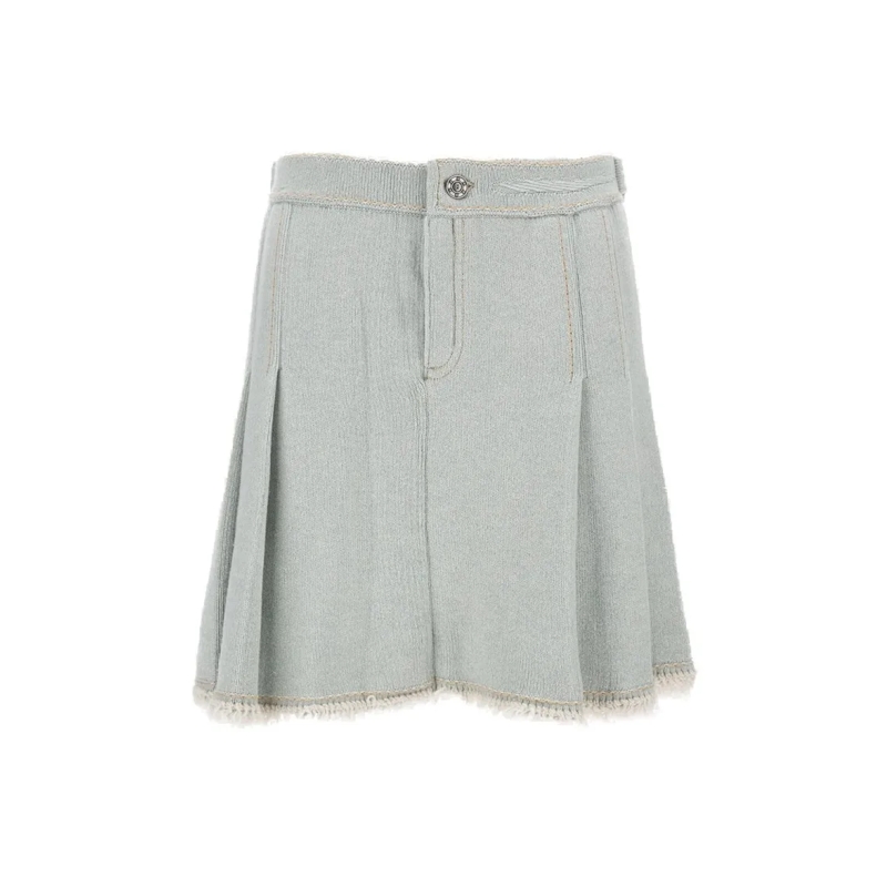 Barrie Spijkerrok Pleated Skirt With Buckled Waistband In Textured B Grey