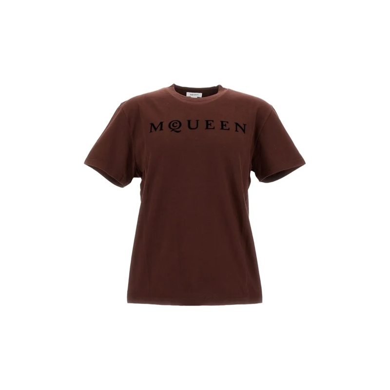 Alexander McQueen T-shirt Cotton Crew-Neck T-Shirt With Bold Logo Detail Brown