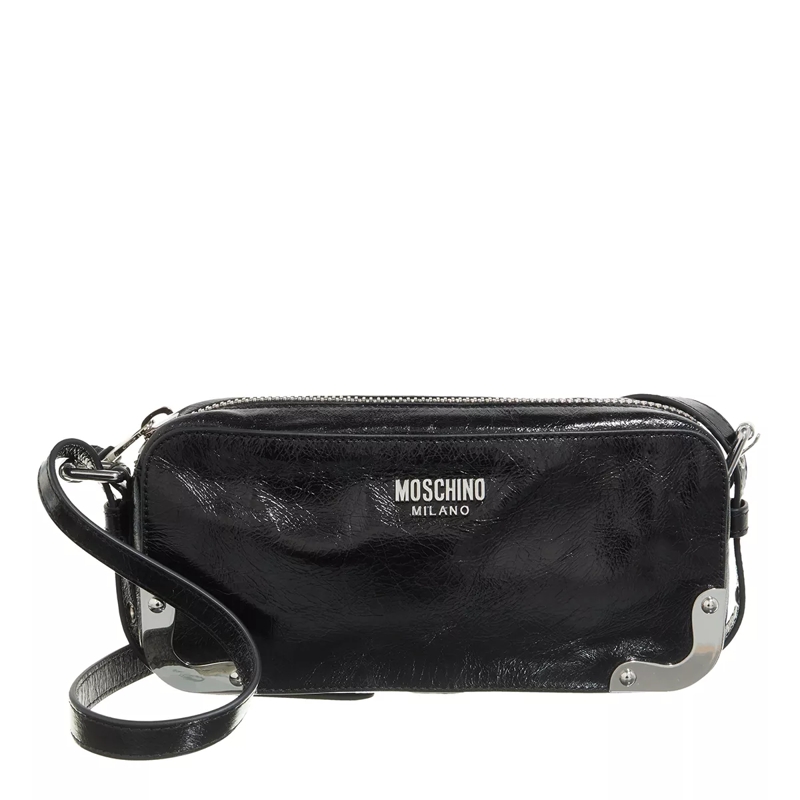 Moschino Crossbody Bag Metal Corner Shoulder Bag Fantasy Print Black
