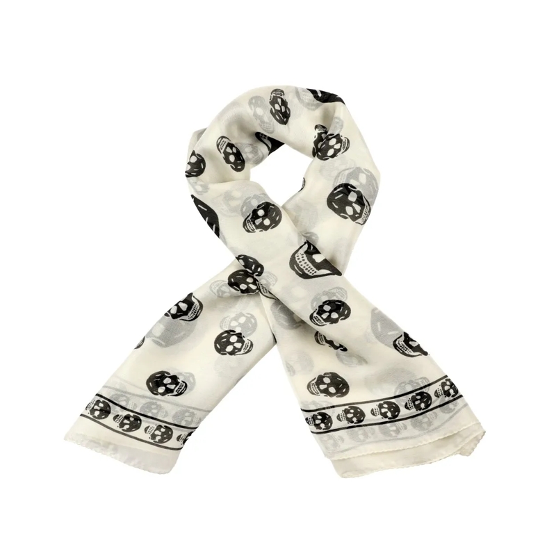 Alexander McQueen Écharpe légère Skull Silk Scarf Grey