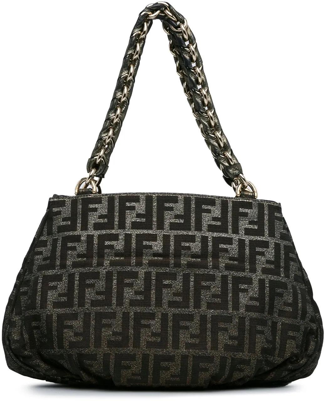 Fendi Shoppers Small Zucca Metallic Canvas Mia Shoulder Bag in bruin