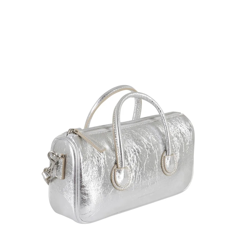 MARGE SHERWOOD Schoudertas Small Zipper Bag With Crinkled Silver Leather Fini White