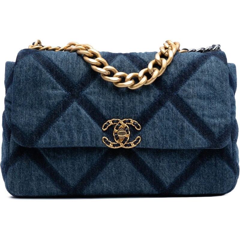 Chanel Sac à bandoulière Large Denim 19 Flap blau