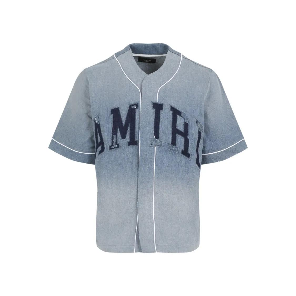 Amiri - Perfect Indigo Blue Cotton Sunfaded Baseball Shirt - Größe M - blau