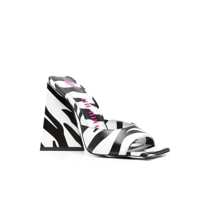 The Attico Devon Zebra Print 115Mm Mules Black Mule