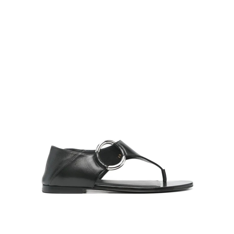 Saint Laurent Sandalen Ring Leather Flat Sandals With Silver-Tone Hardwar Black