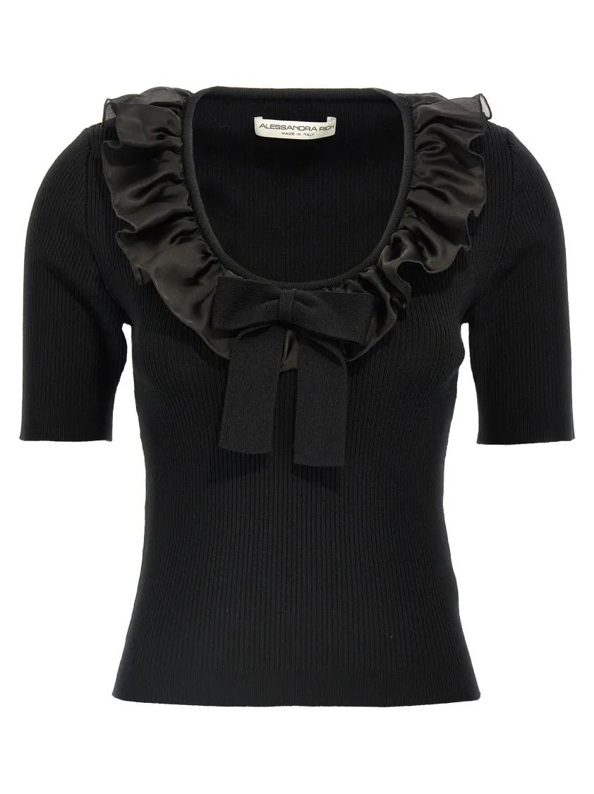 Tシャツ・カットソー Alessandra Rich Ruffled Round Neck T-Shirt Alessandra Rich Ruffled Round Neck T-Shirt Black | T-shirts