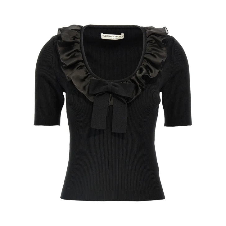 Tシャツ・カットソー Alessandra Rich Ruffled Neckline T-Shirt Alessandra Rich Ruffled Round Neck T-Shirt Black | T-shirts