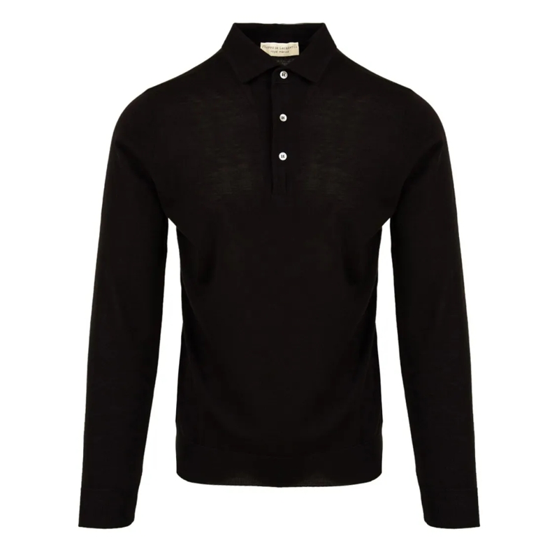 FILIPPO DE LAURENTIIS Polo Long-Sleeve Polo Shirt In Wool Black