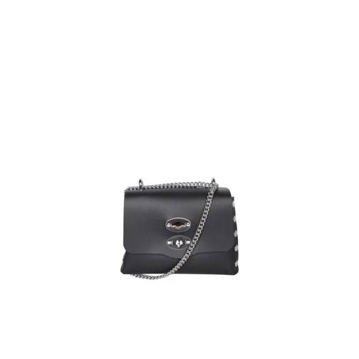 Zanellato Leather Bag With Silver Metal Chain Black Axelremsväska