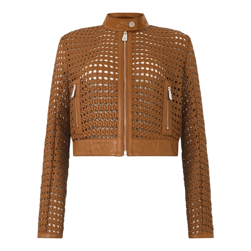 Philipp Plein Lederjacke Weaved Leather Fitted Jacket braun