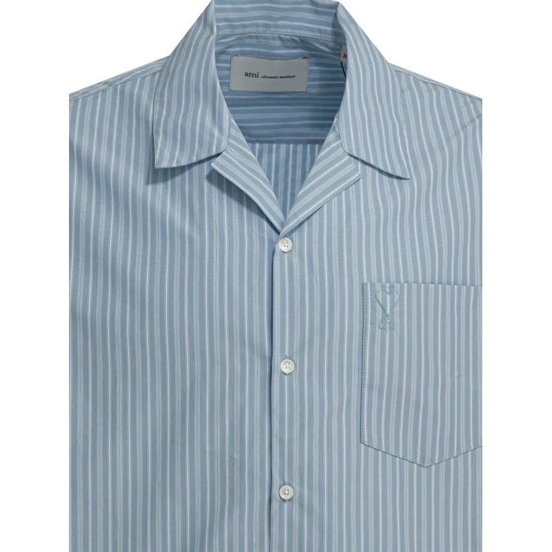 AMI Paris Hemd Light Blue Short-Sleeve Shirt With Pearl Accents Grey(Image 6)