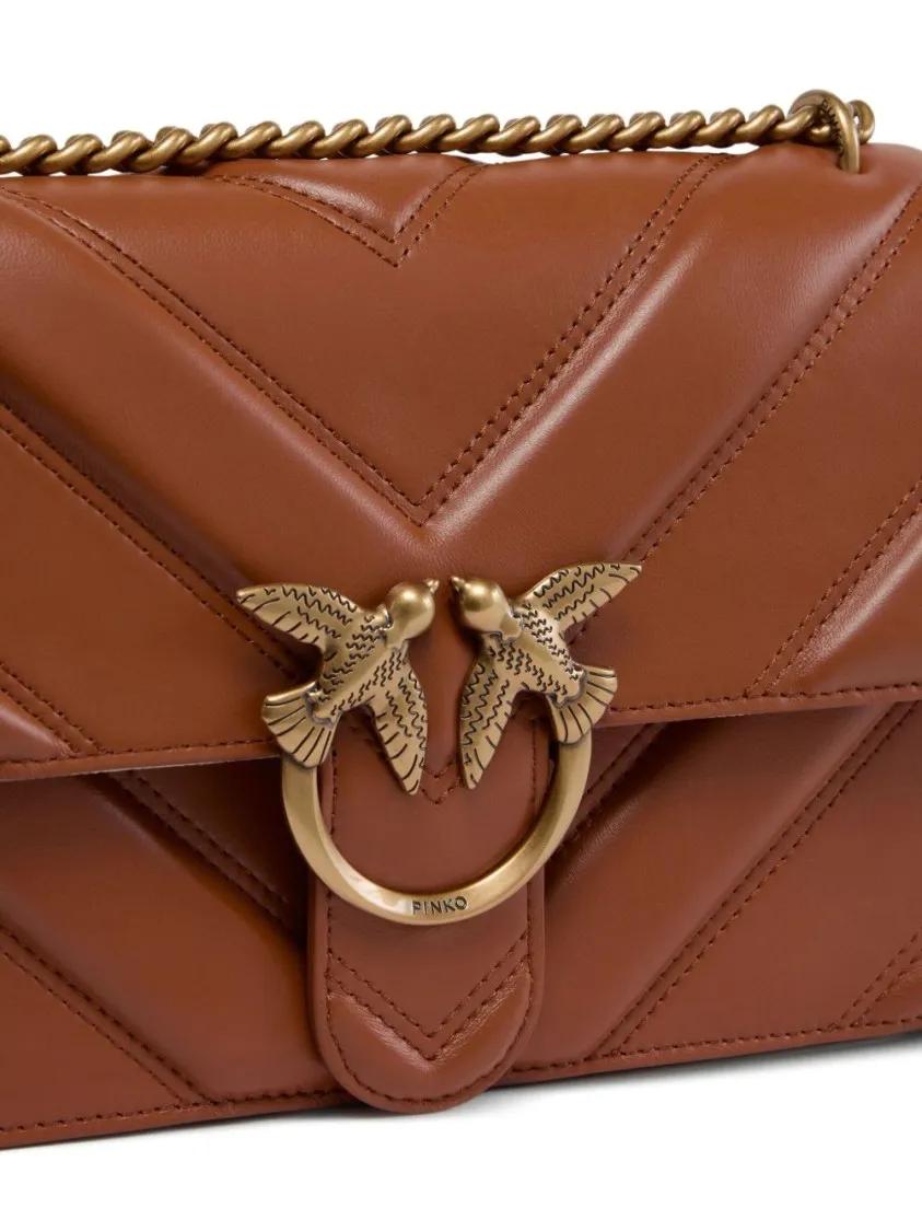 pinko Hobo bags Quilted Chevron Bag With Bird Clasp in bruin