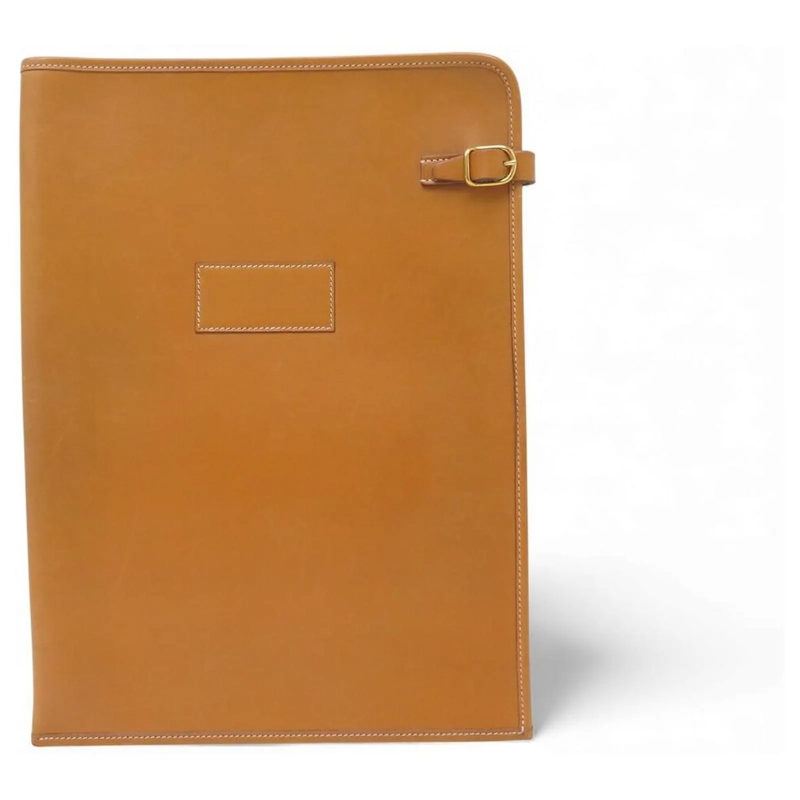 Hermès Saddle Bag VINTAGE HERMES DOKUMENTENHALTER AUS NATURLEDER GOL braun