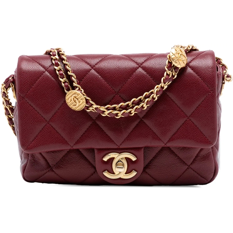 Chanel Schultertasche Mini Quilted Caviar Twist Your Buttons Flap rot