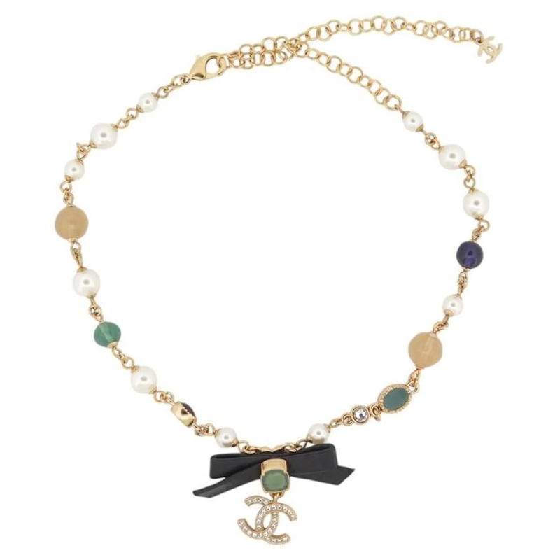 Chanel Mittellange Halskette NEUE CHANEL CHOKER-HALSKETTE PERLEN GLAS STRASS 35 gold