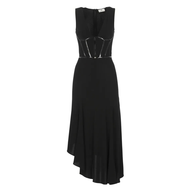 Elisabetta Franchi Robe midi Viscose Midi Dress With Asymmetrical Hemline Black