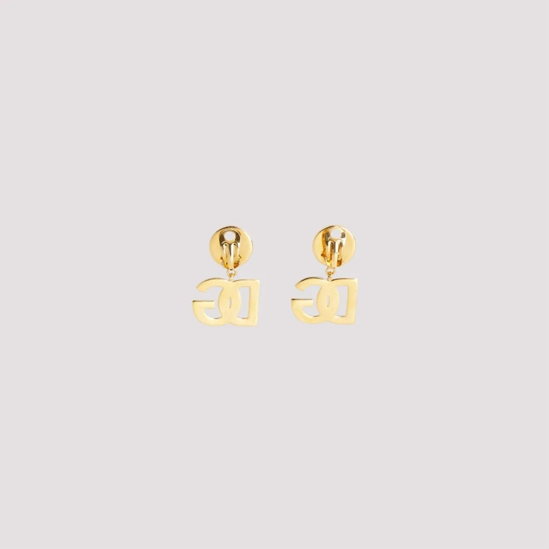 Dolce&Gabbana Oorknopjes Gold Brass Earrings With Iconic Logo Pendant Gold