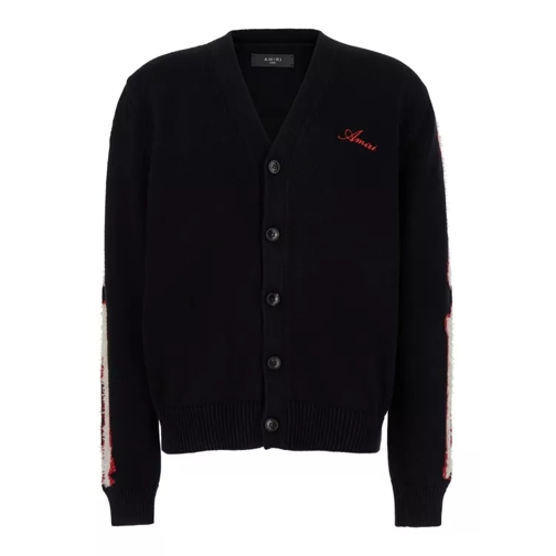 Amiri Black Cardigan With Bones Motif And Logo In Cotton Black 